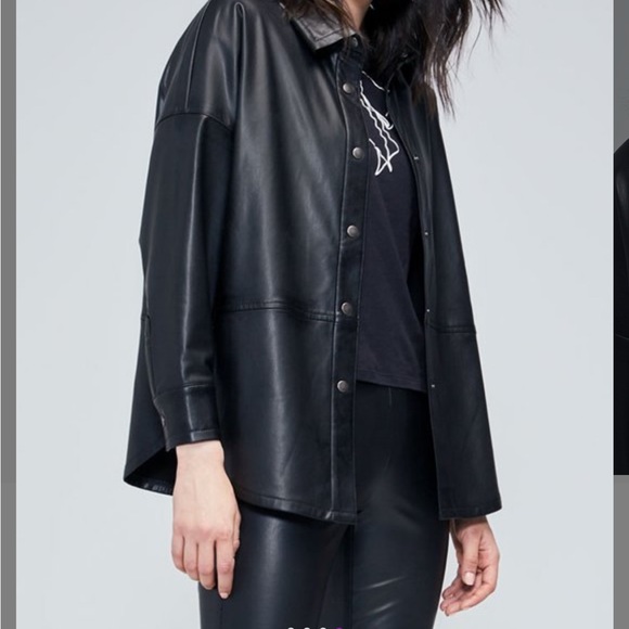 NEW IN PACKAGE- WILDFOX Black Faux Leather Button-Up Jacket - Picture 2 of 4